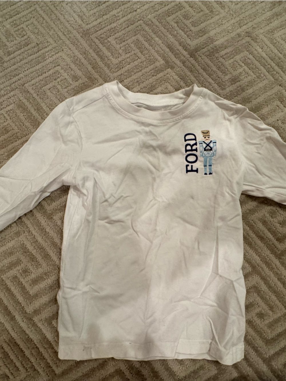 Primary white long sleeve tshirt- monogrammed Ford -3T